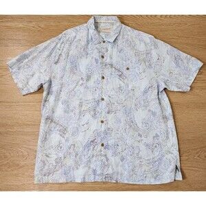 Tommy Bahama Shirt Mens XL Floral Short Sleeve Button Up Solid 100% Linen Beach